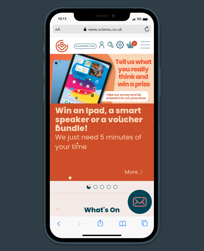 Image of UCLan SU website on a mobile device