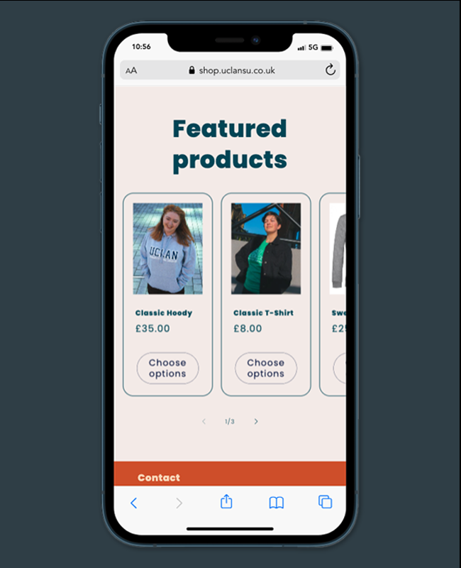 Image of UCLan SU shop on a mobile device
